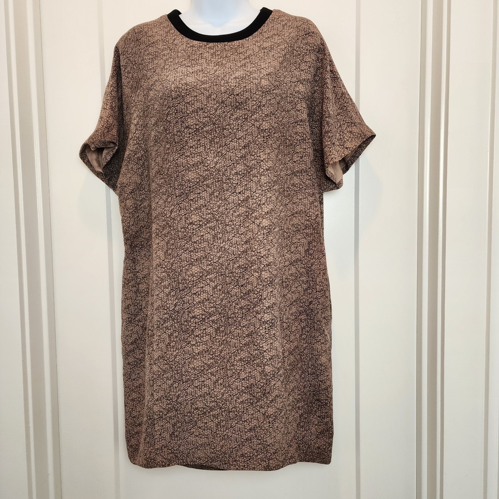 Rag & Bone Black Tan Silk Web Print Shift Dress M Minimalist Grunge Fairy Office
